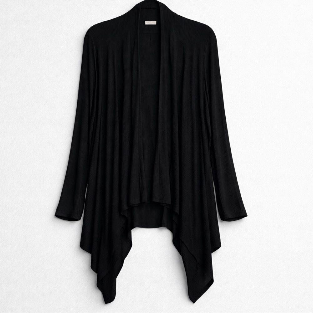 R 2D black ribbed lightweight cardigan
